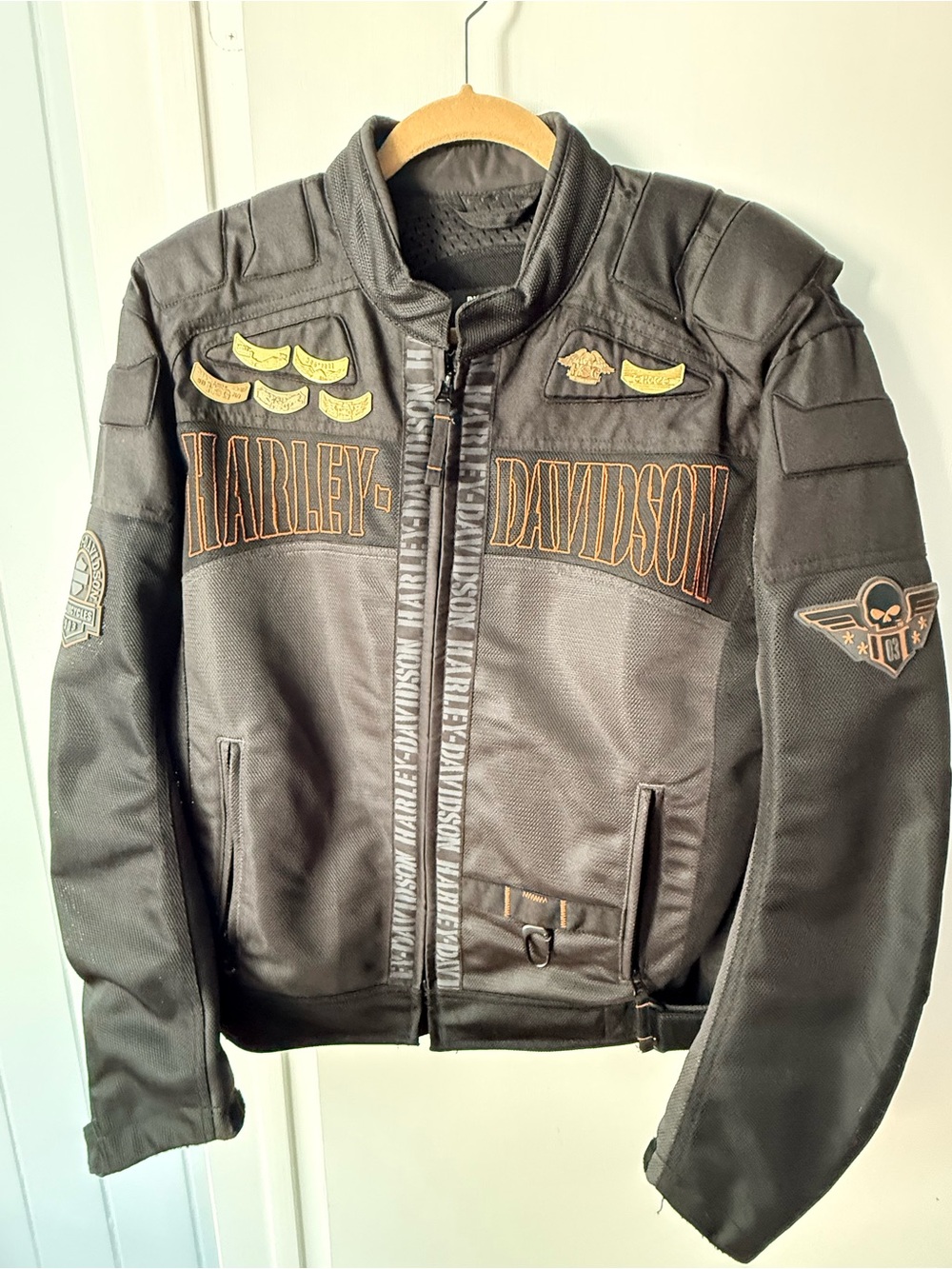 Harley-Davidson Men’s Black Mesh Motorcycle Jacket with Orange Accents Size Med